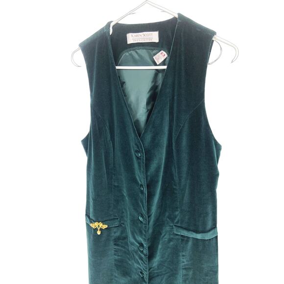 Vintage Karen Scott 100% Cotton Green Velvet Midi Dress Size 10 - Picture 1 of 6
